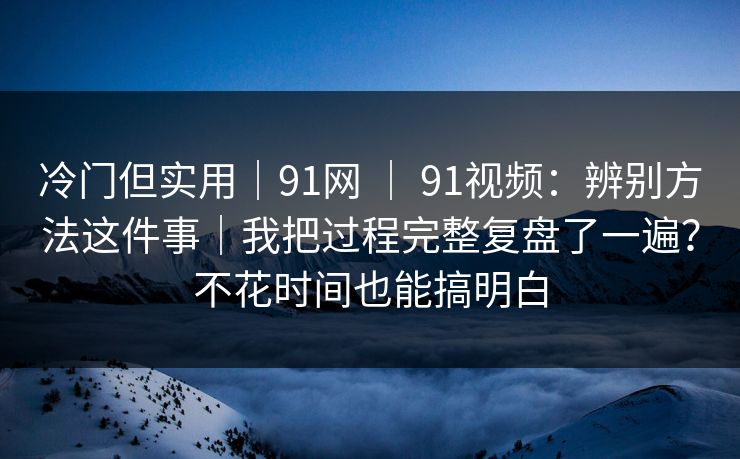 冷门但实用｜91网 ｜ 91视频：辨别方法这件事｜我把过程完整复盘了一遍？不花时间也能搞明白